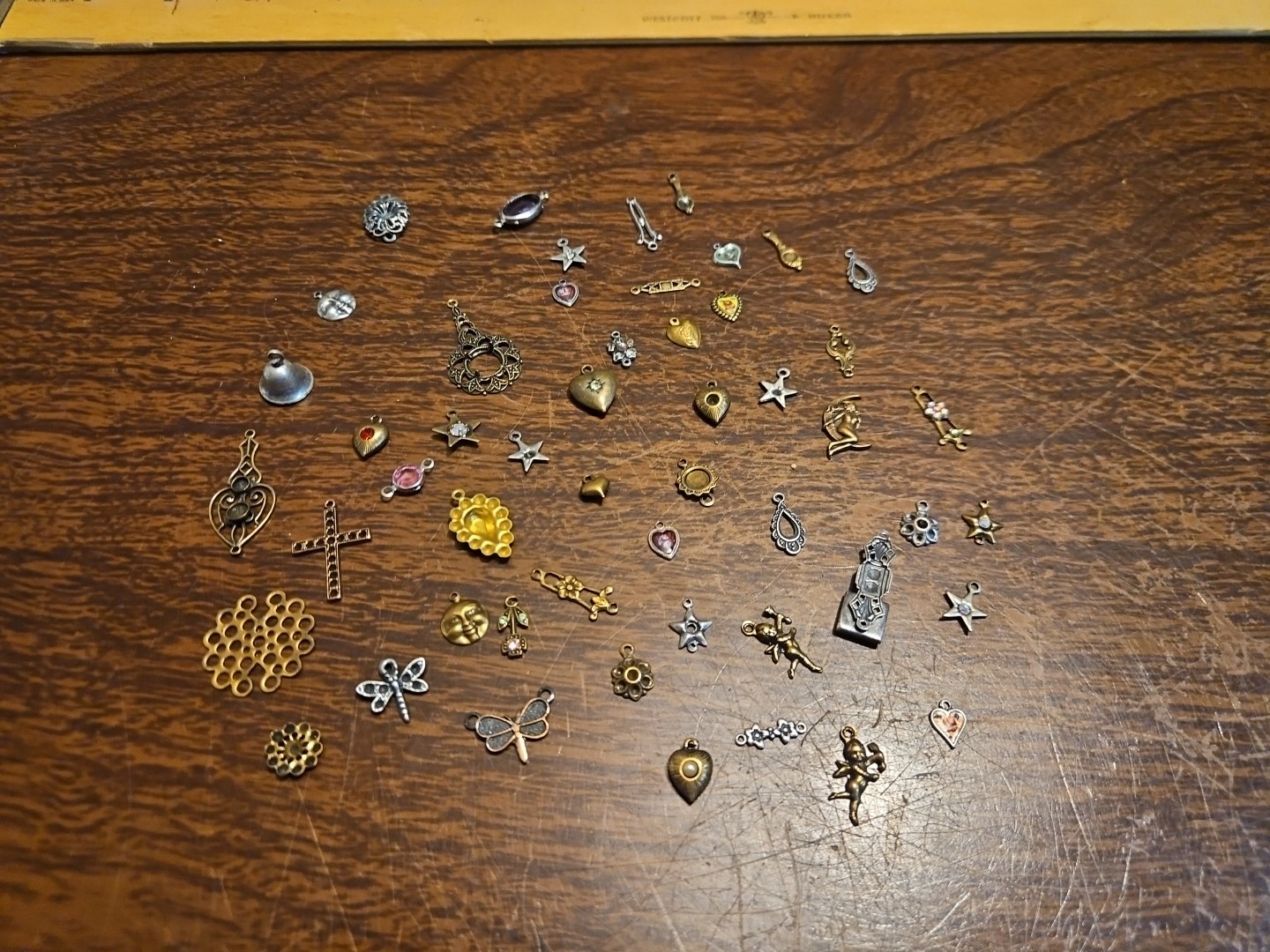 Lot Of 50 Mixed Parts Pcs France Vintage 60s Brass Stampings Findings Jewelry 21