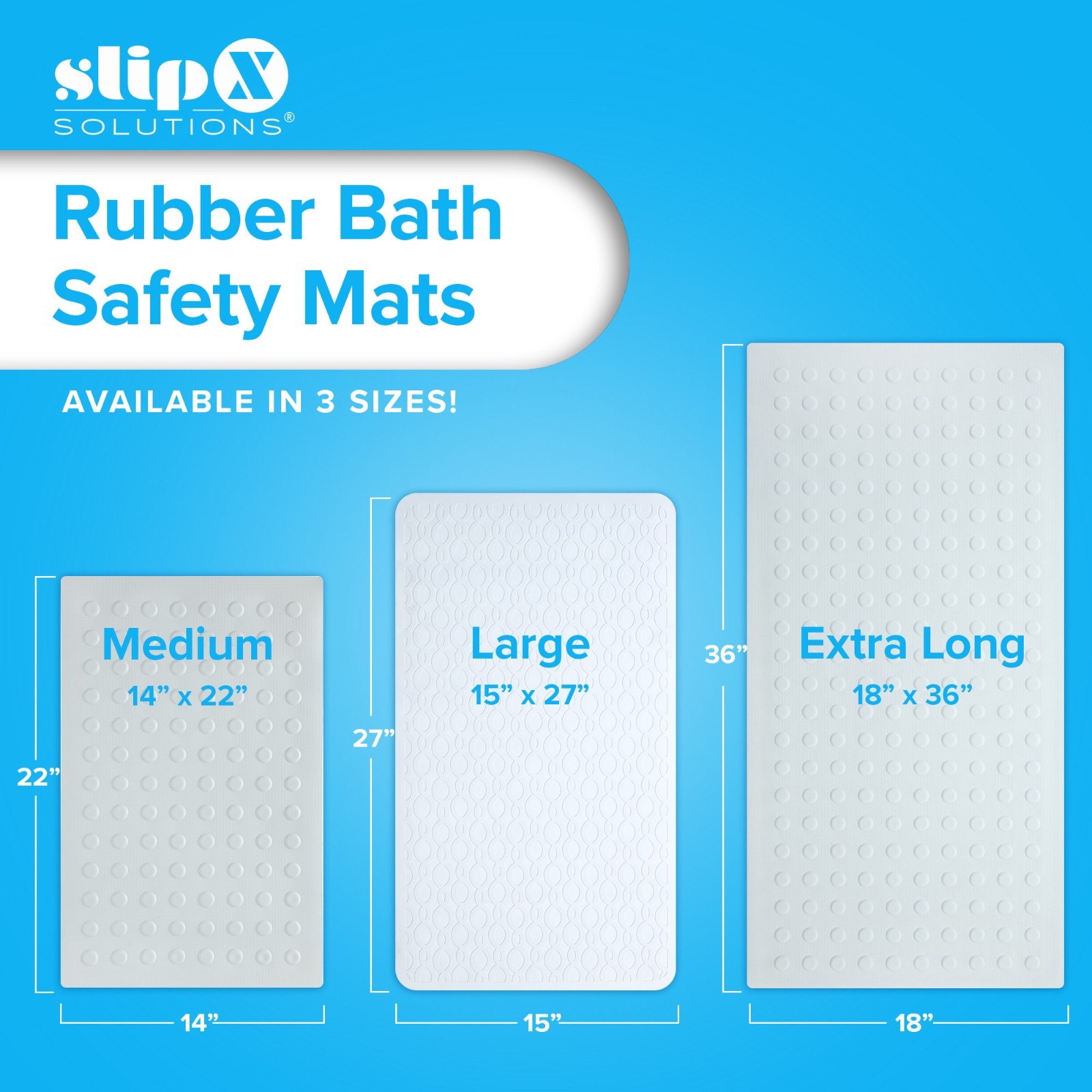 Medium, Large & Extra Long Rubber Bath Safety Mat with Suction Cups for Tubs