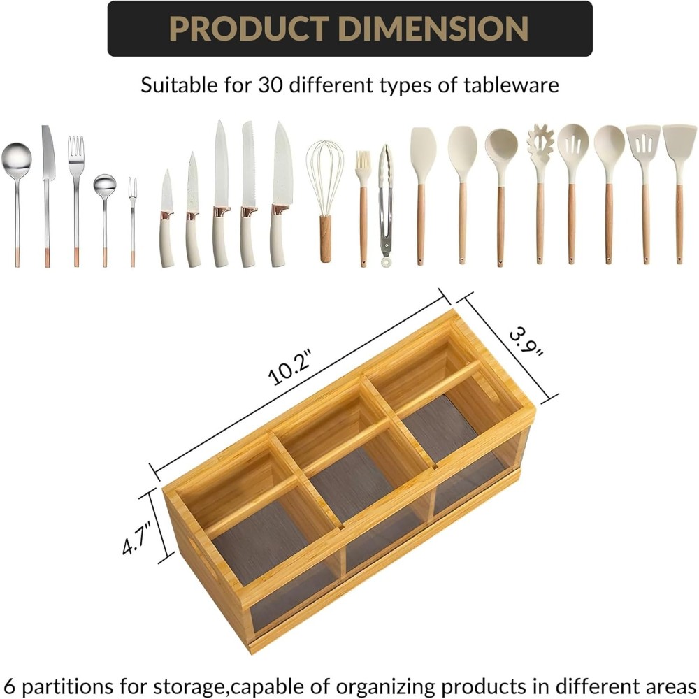 10" 6-Compartment Bamboo Holder & Diatomite Mat - Multi-Function Home Organizer