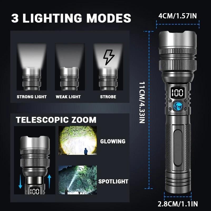 99000000 Lumen Super Bright LED Tactical Flashlight Rechargeable LED Work Lights