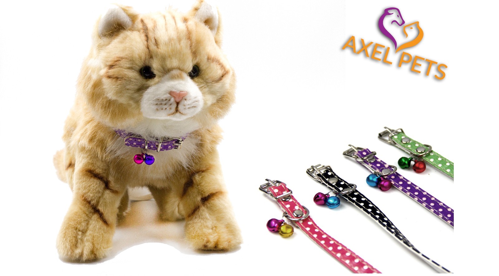 Polka Dot Charming Color Leather Cat Collar with 2 Bells by AXEL PETS