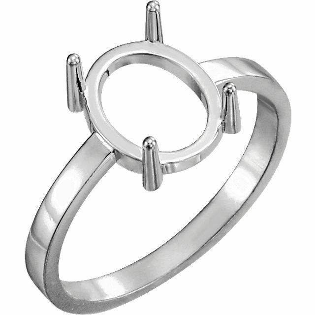 Sterling Silver Oval Cabochon Cut Solitaire Ring Setting - Classic Style Ring Mo