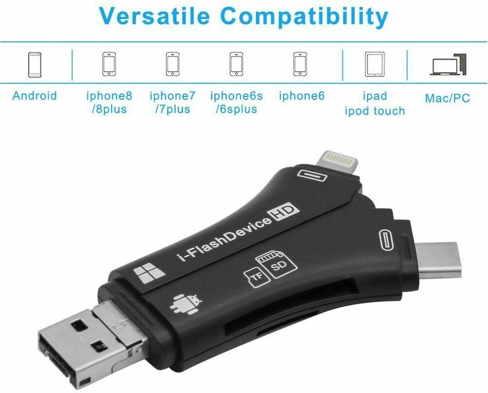 4 in 1 USB Micro SD TF Memory Card Reader Adapter For iPhone Android