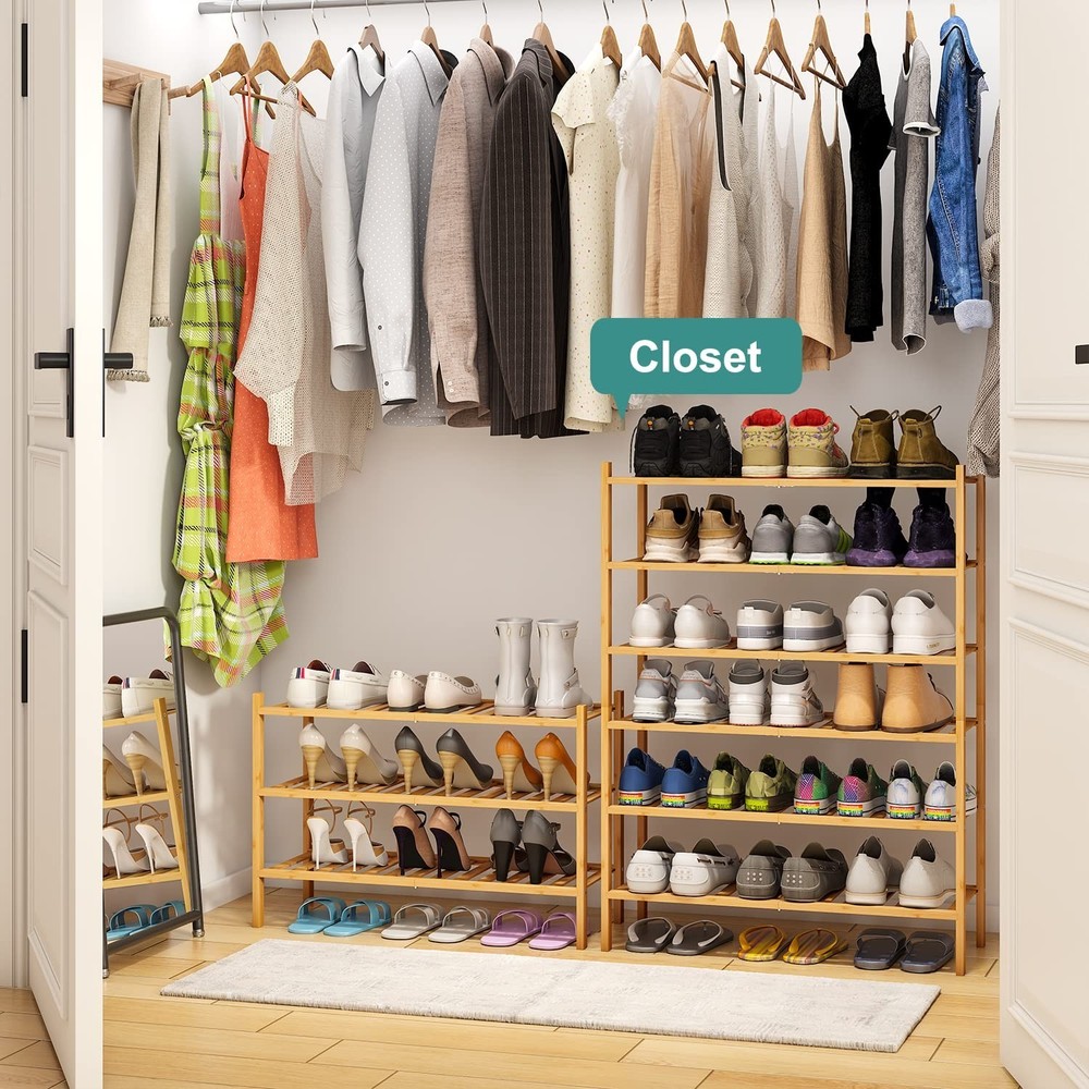6-Tier Bamboo Shoe Rack for Entryway, Stackable | Foldable | Natural, Shoe Or...