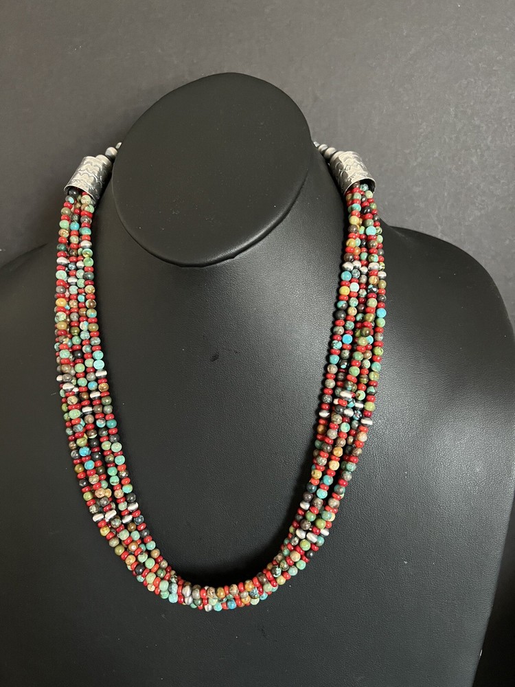 Sterling silver Multistone bead necklace 24 inch