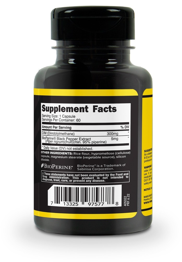 PrimaForce DIM Supplement (Diindolylmethane) 300mg, 60 Capsules