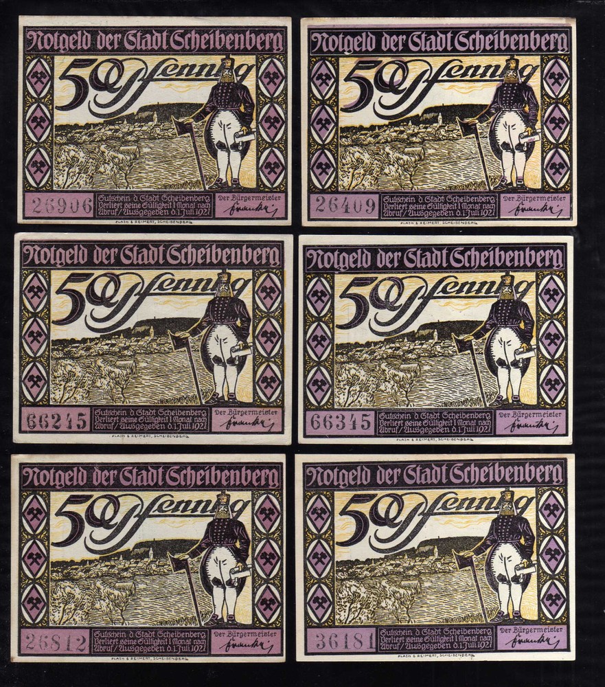SCHEIBENBERG - GERMANY NOTGELD - 6 x 50 PFENNIG