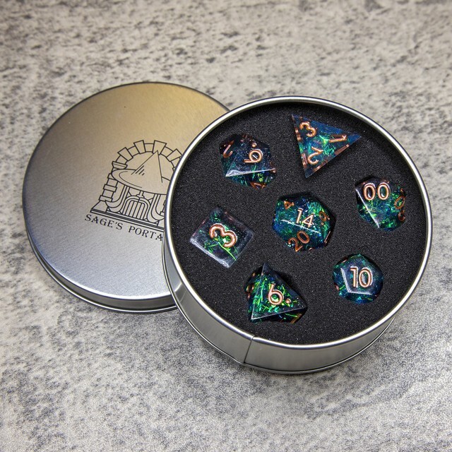 Sage's Miniaturized Galaxy Sharp Edge Resin Dice Set