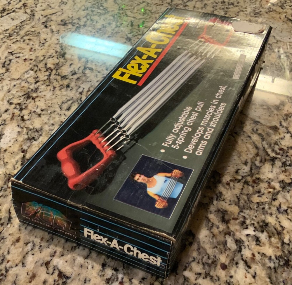 Red Handle Flex-A-Chest 5 Spring Chest Pull Gym Exerciser By Excel New Open Box