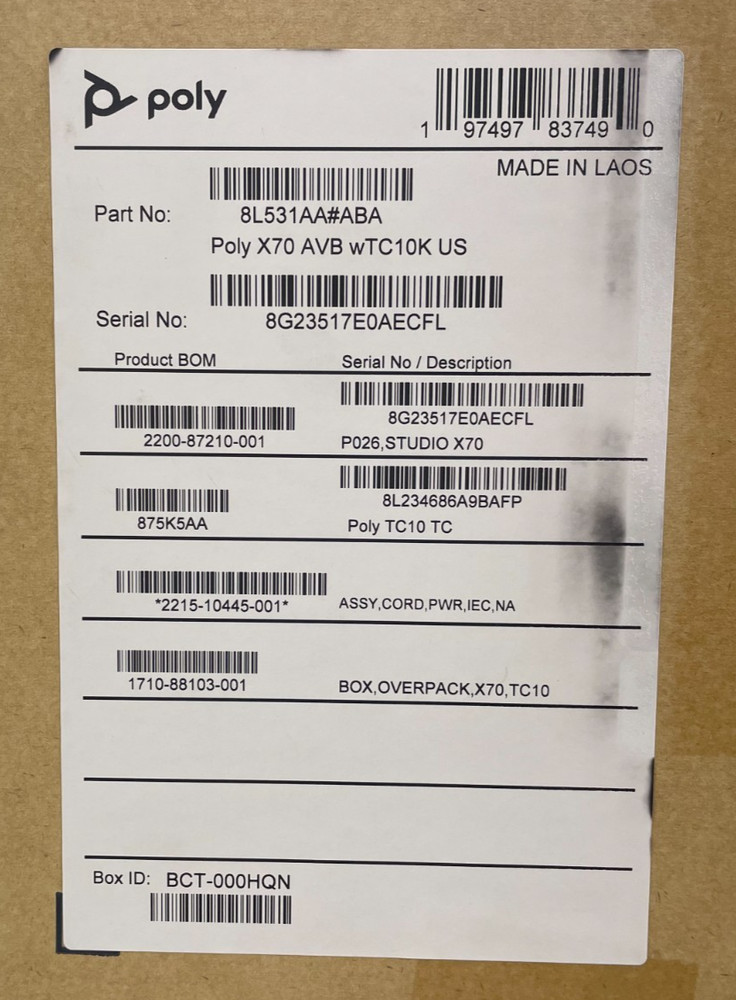 Poly Studio X70 Video Conferencing Bar & TC10 Touch Controller - 8L531AA#ABA