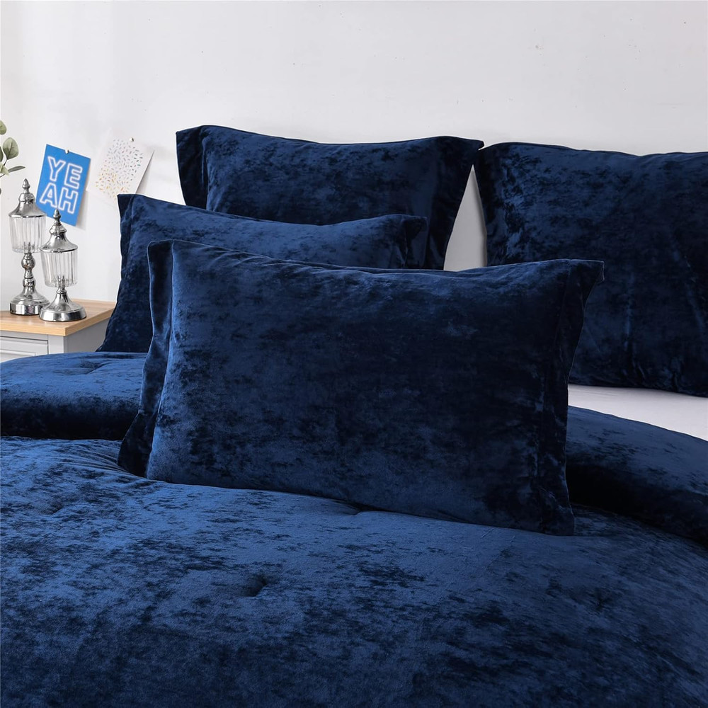 Distressed Velvet Comforter Set, Distressed Velvet Face and Brushed Solid Microf
