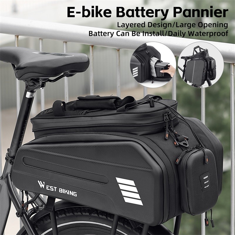 WEST BIKING E-Bike Battery Bicycle Pannier Waterproof Rear Rack Carrier Bag 20L