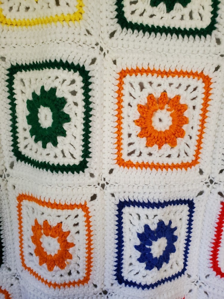 Small Handmade Crochet Blanket Multicolor Squares
