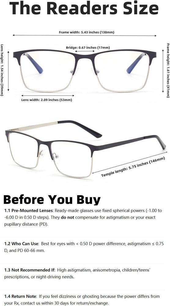 1-Pack Nearsighted Glasses for Distance with Hard Case, Spring Hinge Blue Light