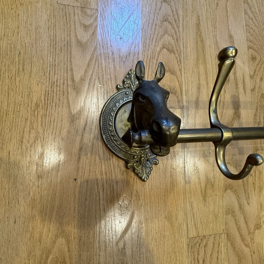 Vintage Brass Horse Head Coat Rack With Five Hooks