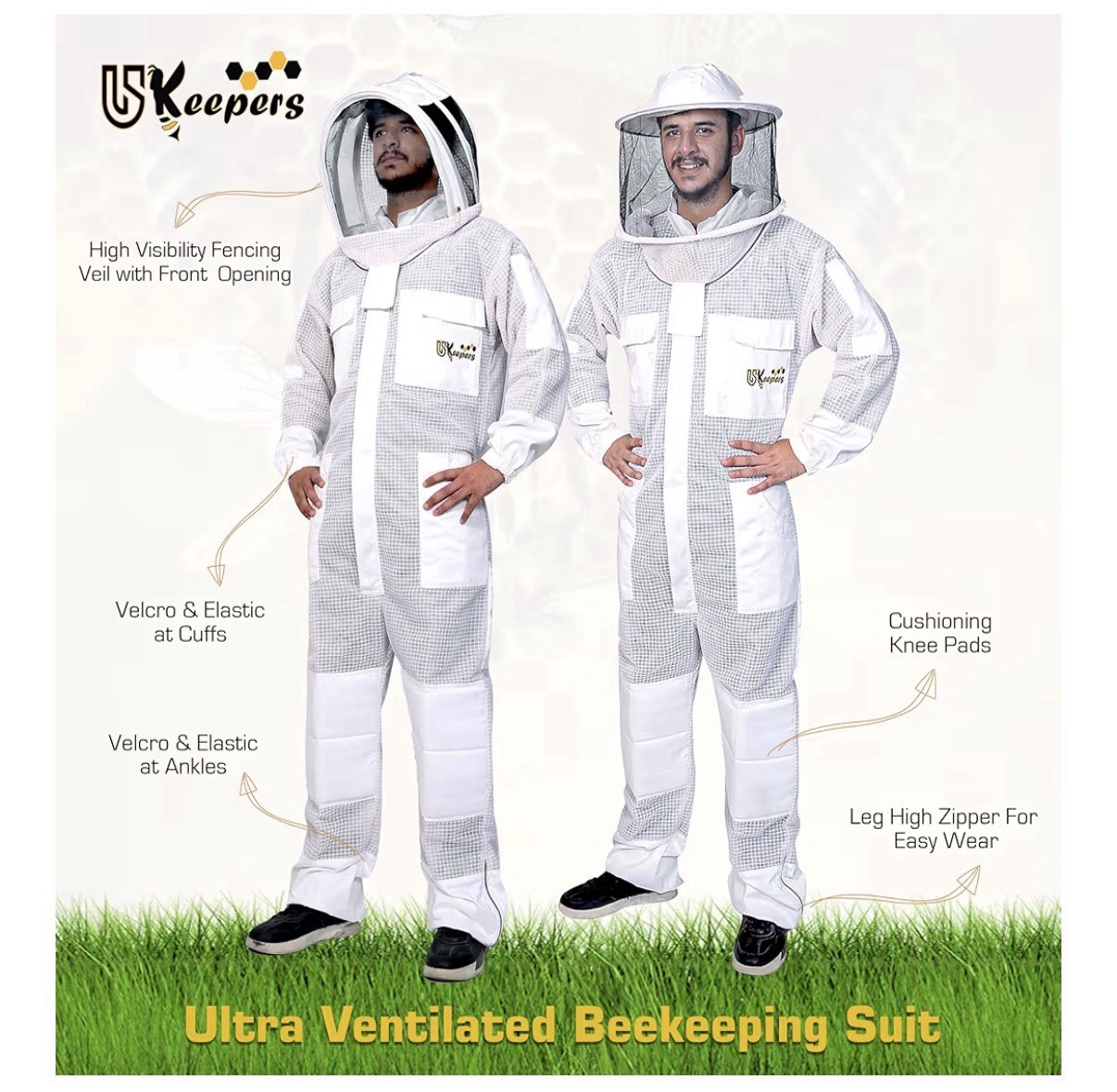USKeepers 3 Layer Bee Suit Apiarist Ultra Ventilated Beekeeping Suit Size 4XL