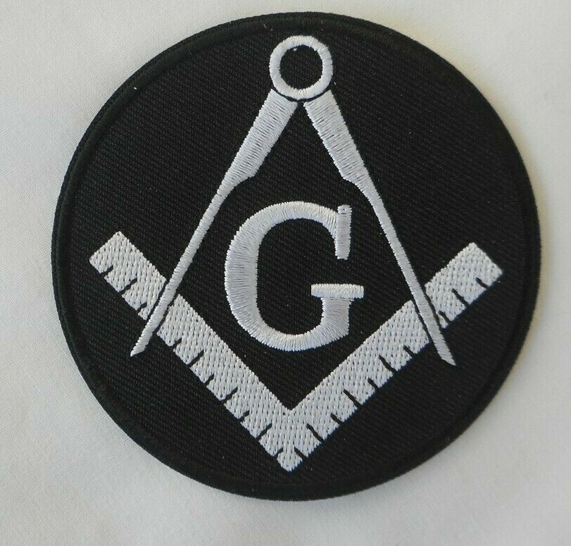 Mason Masonic Black & White Round Patch Square ,Compass G God Geometry