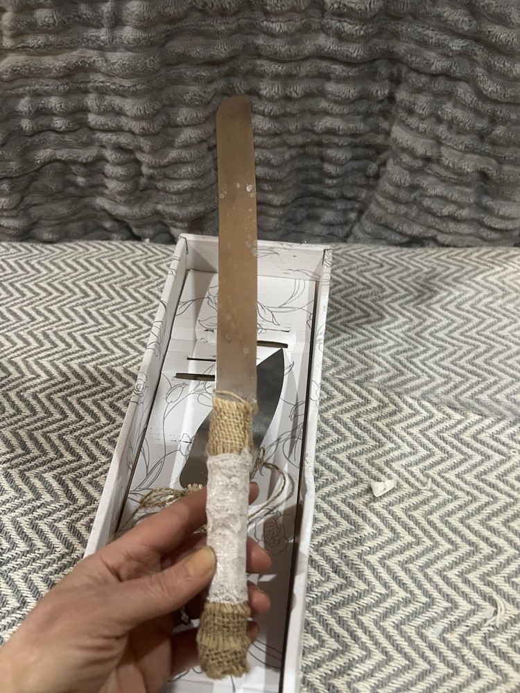 Rustic Styled Wedding Cake Knife And Serving Set Burlap/Lace