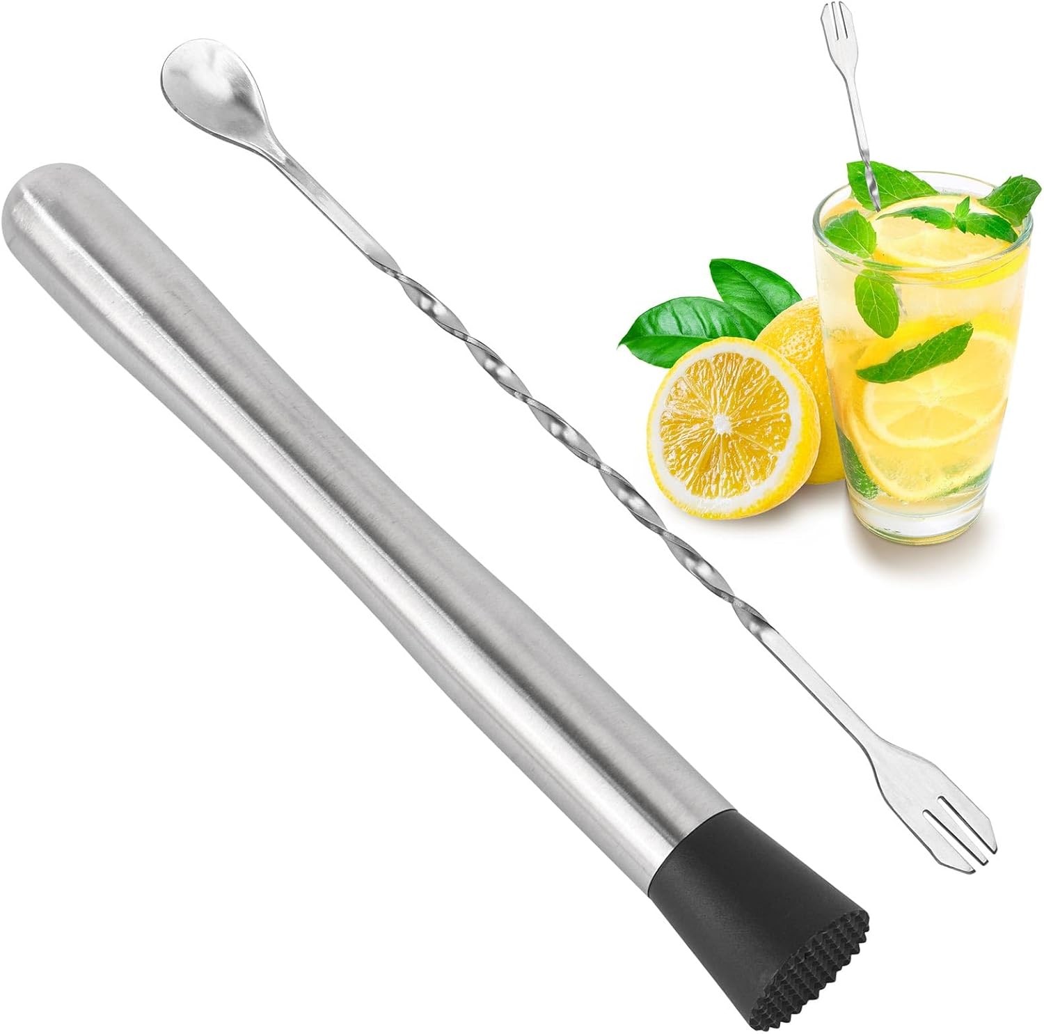 Muddlers for Cocktail Mixing Spoon Set of 10, 9.8 Inch 304 Silver