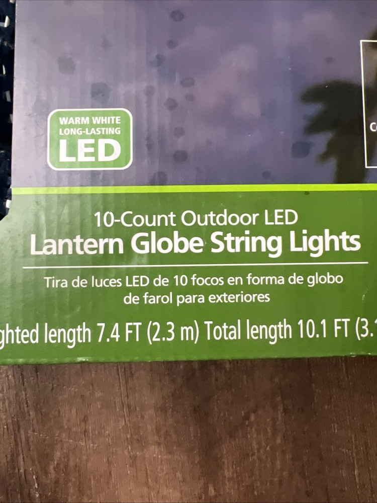 Mainstays 10 Count Outdoor LED Lantern Globe String Lights Blue