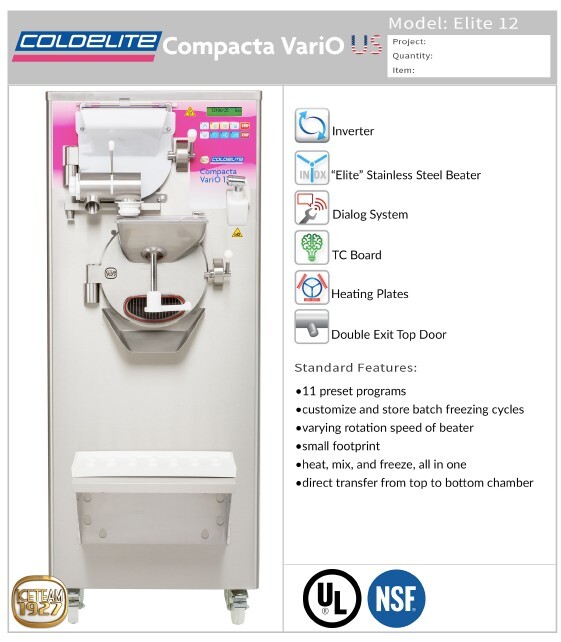 Coldelite Compacta Vario 12 Elite 20 Quart Horizontal Batch Freezer Pasteurizer