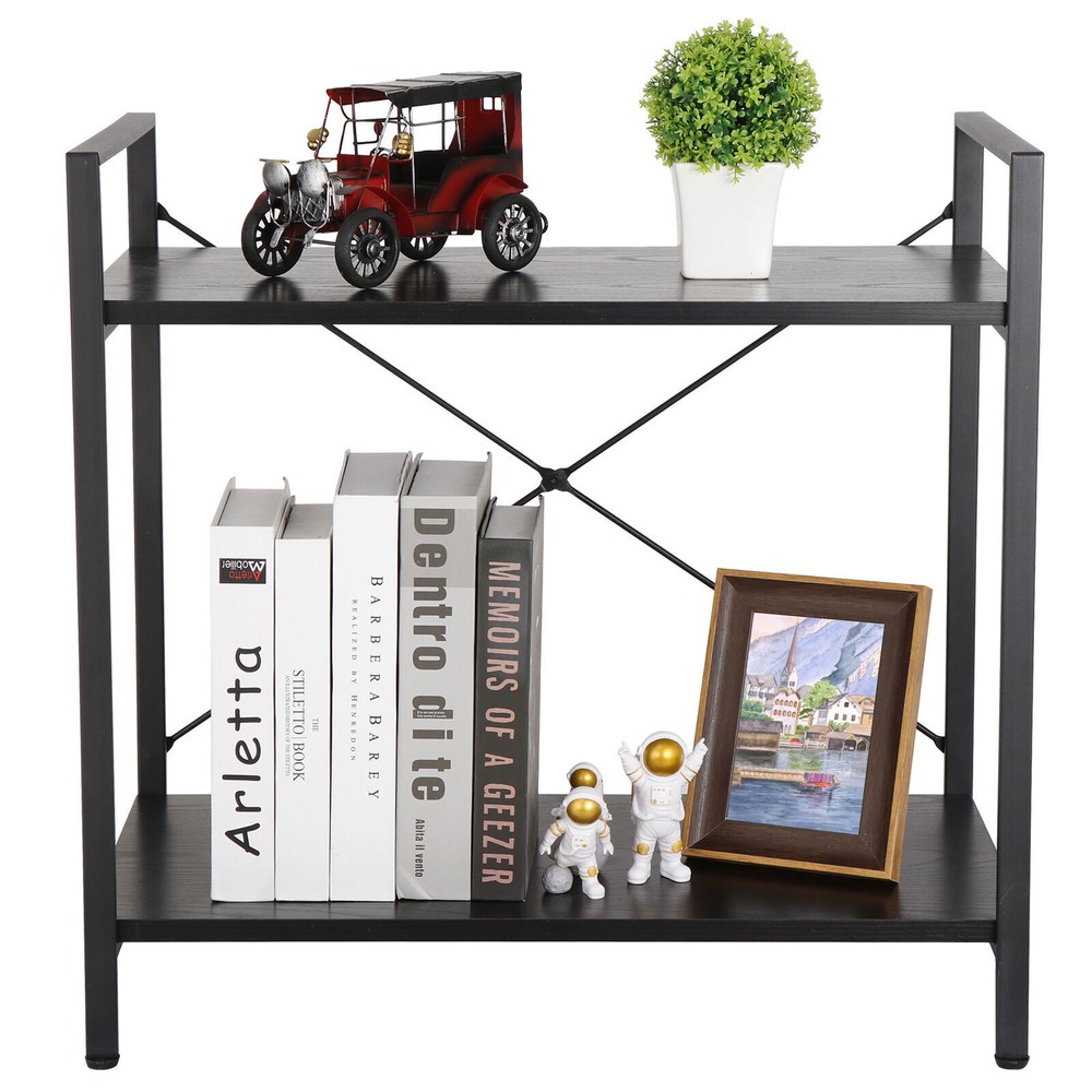 Solid Double Bookcase Short Frame Wood Bookshelf Display Rack Small Place Cozy