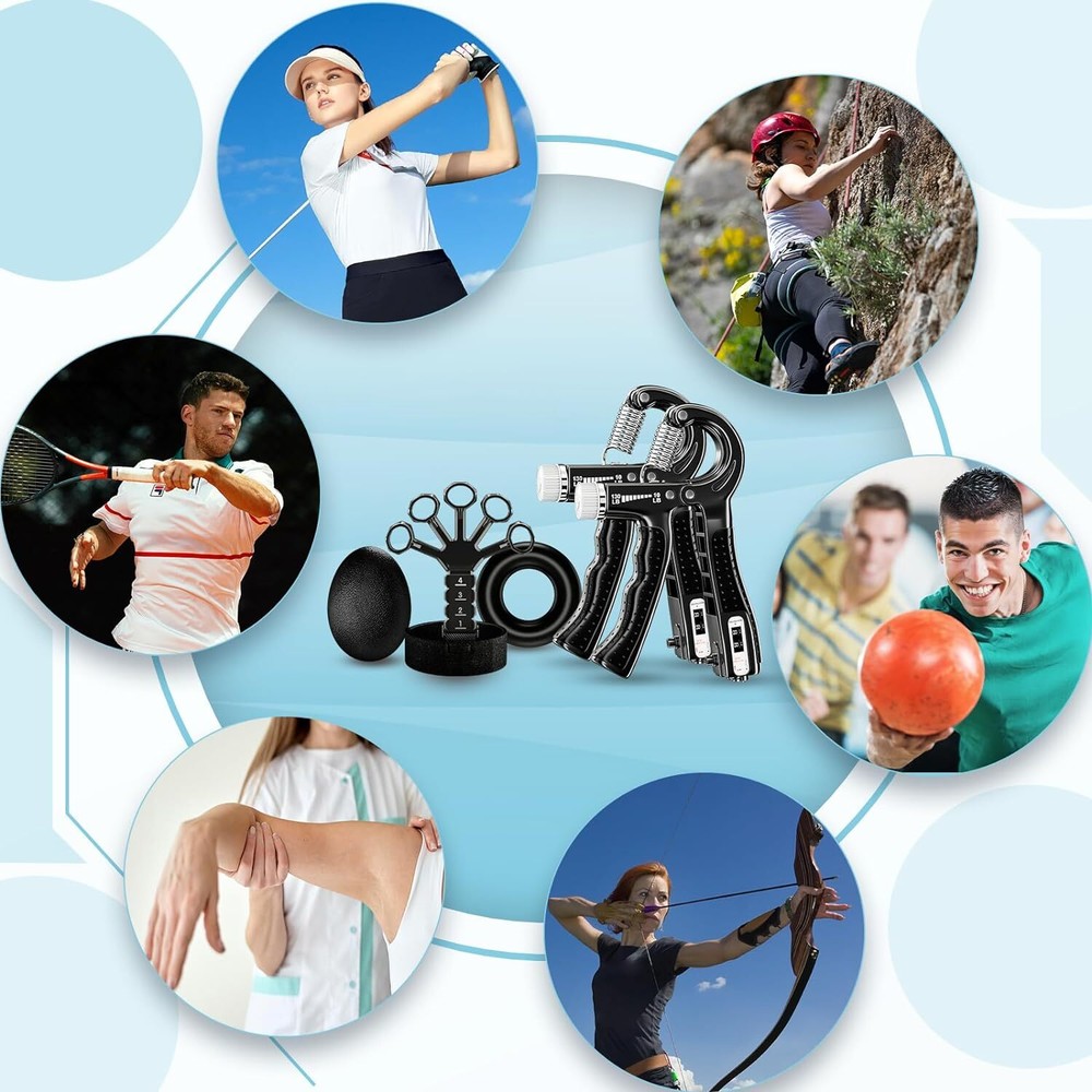 Acotant Grip Strength Trainer(5 Pack) with Finger Exerciser, Hand BLACK
