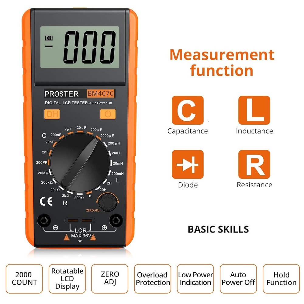 Proster LCR Meter Digital LCR Multimeter Capacitance Resistance Inductance Meter