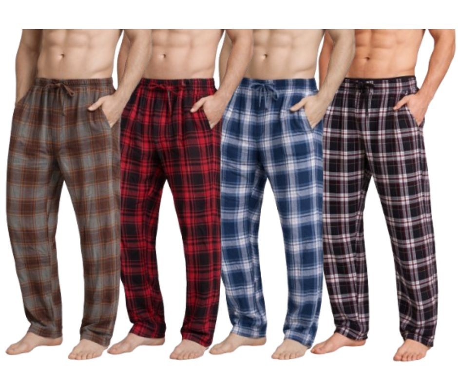 (4 Pack) Men's Cotton Knit Flannel Plaid Lounge Pajama Pants