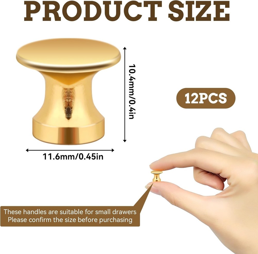 12Pcs Small Knobs For Jewelry Box Gold Small Cabinet Knobs 1/2 Inch Mini Drawer