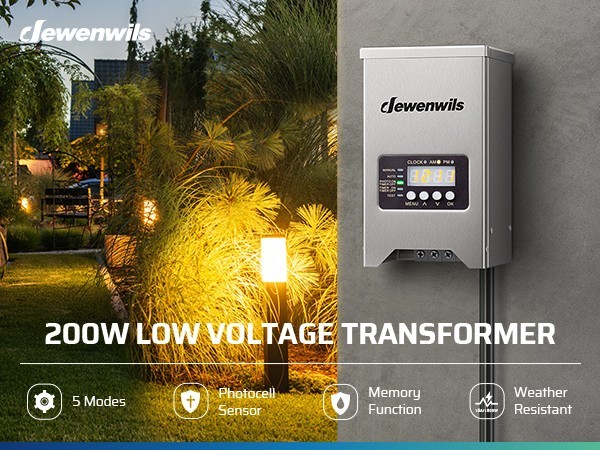 Low Voltage Transformer 200W Outdoor with Photocell Sensor Timer Waterproof