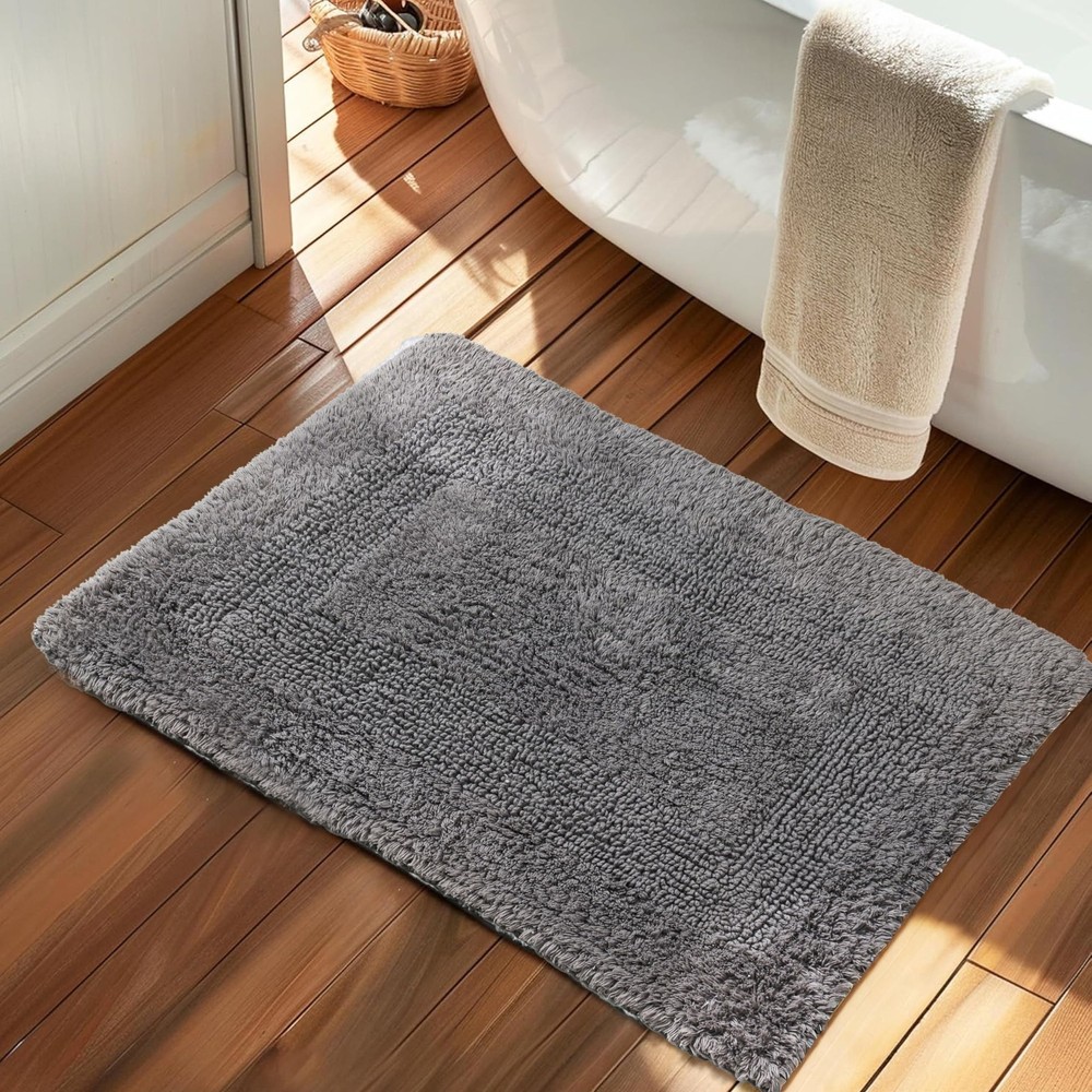 KEMA Bath Mat 17"x24", Cotton Reversible 1'5" x 2' (Rectangular), Charcoal