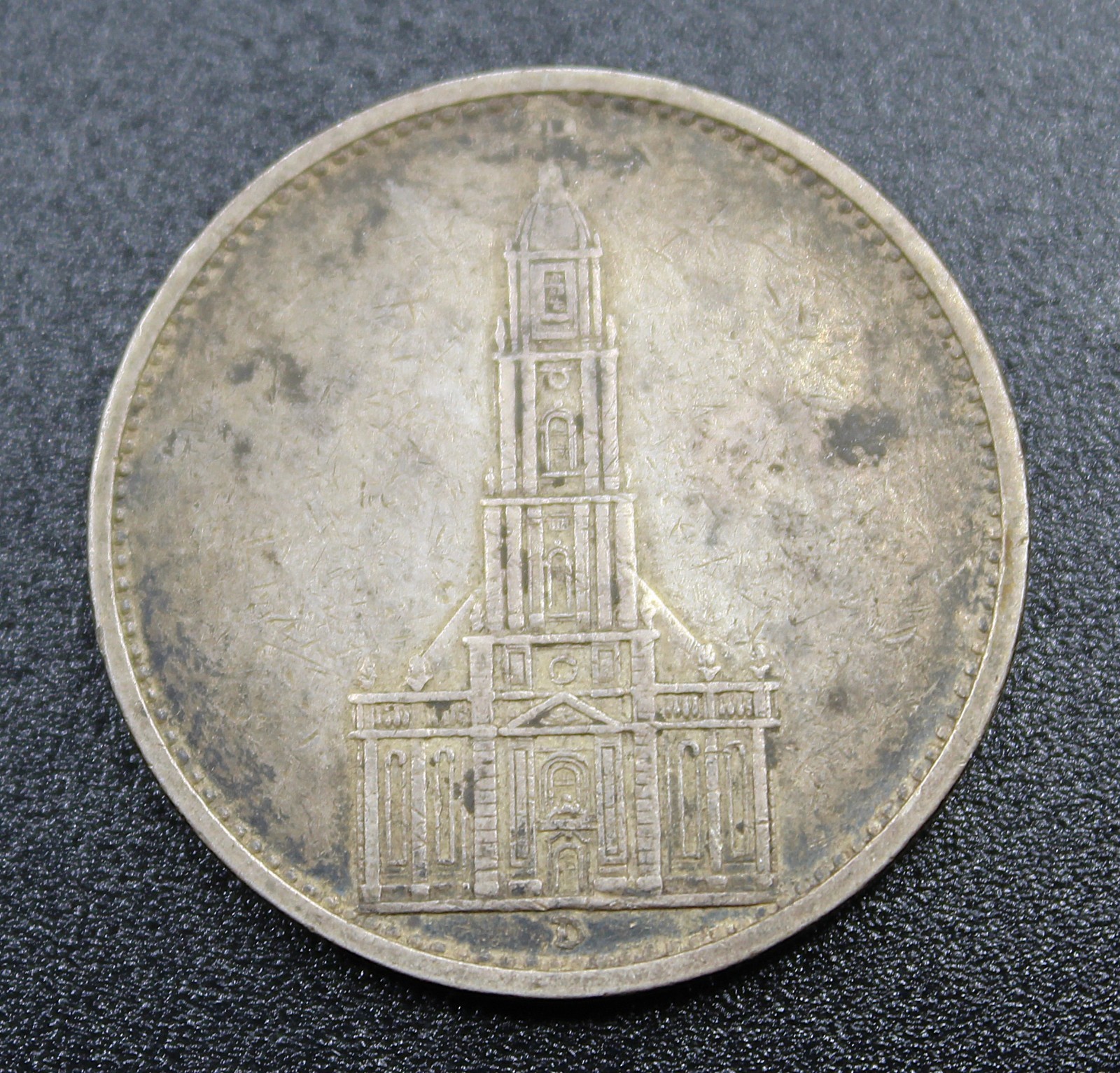 1934 D GERMAN Third Reich Silver WWII 5 Reichsmark Potsdam Garrison Church Coin