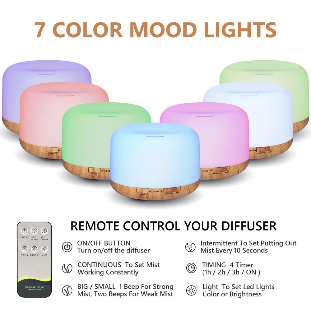 Oil Diffuser, 500ml Essential Diffusers with 2 Mist Log Color-no Oils