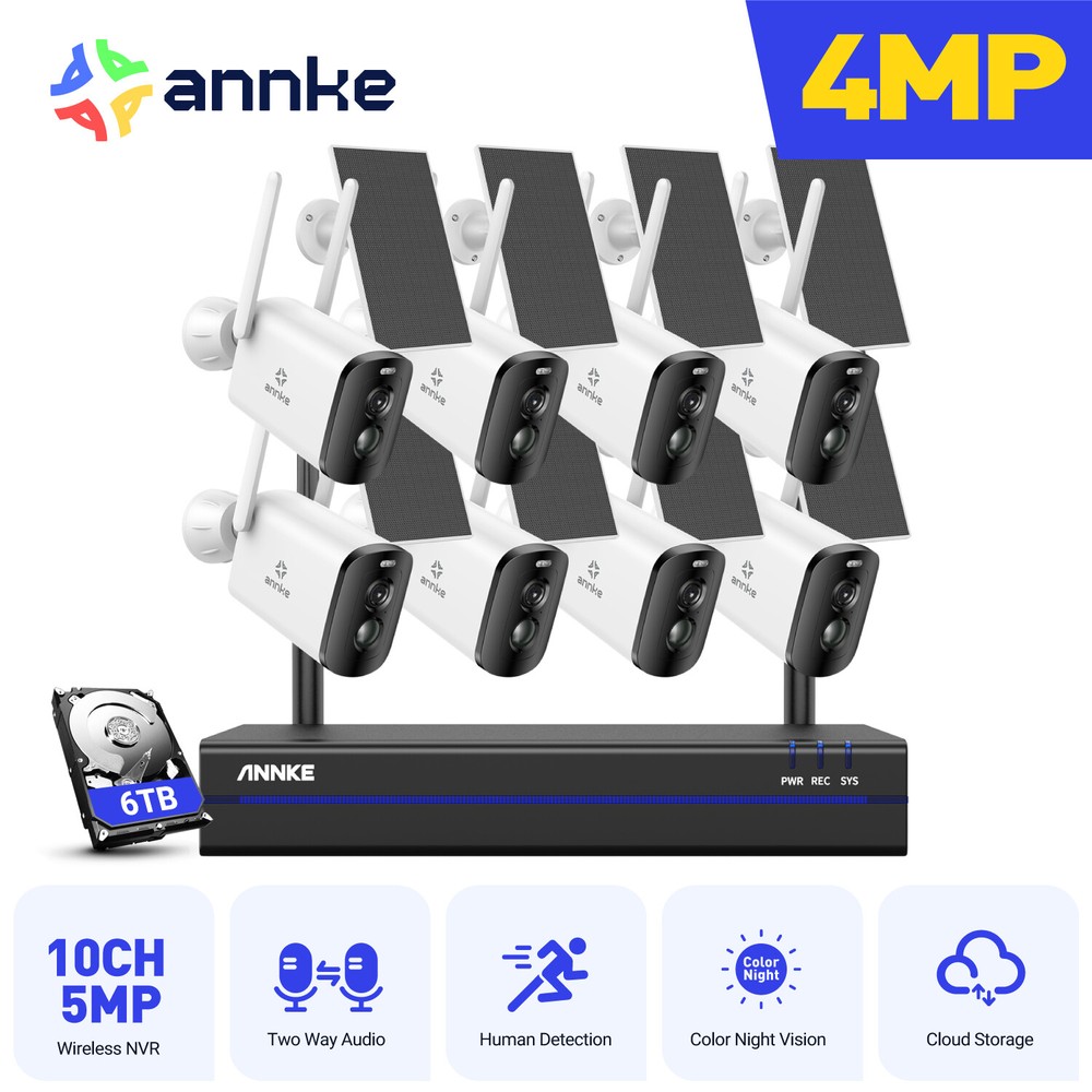 ANNKE 8CH 4MP Wireless Security Camera System Solar Battery Powered 2 Way Audio