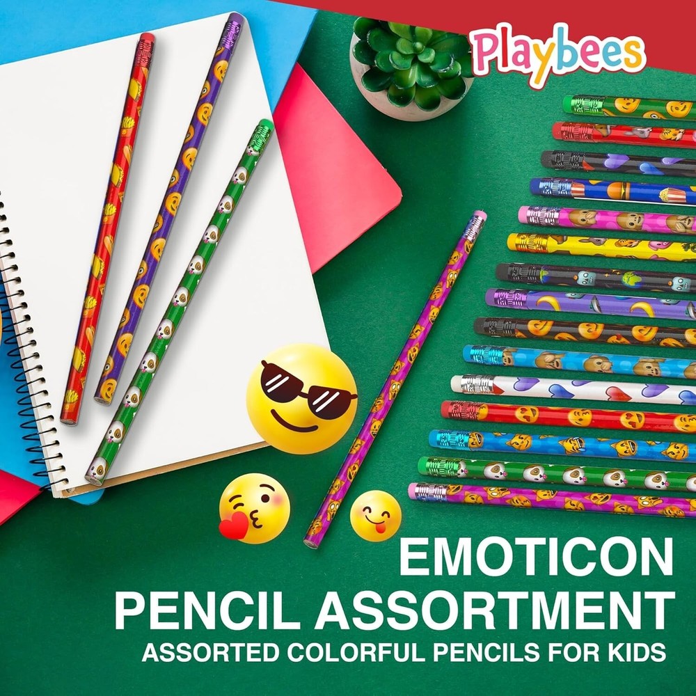 Emoticon Pencils - 36 Pack - Fun & Vibrant Writing Tools with Erasers