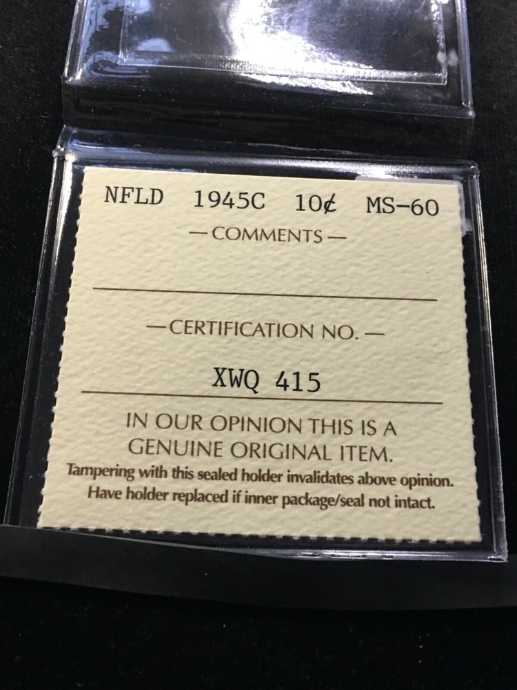 1945C ICCS Graded, Newfoundland, ¢10 Cent**MS-60**