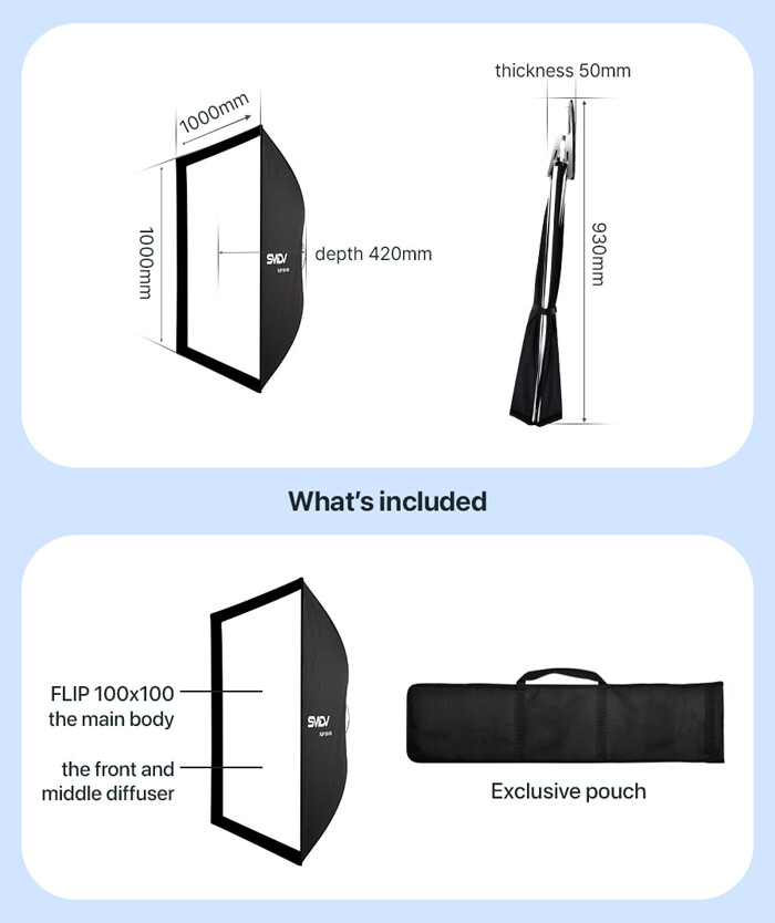 SMDV FLIP NEMO 100x100 Quick Soft Detachable Square Diffuser Speed-Box w/ Pouch