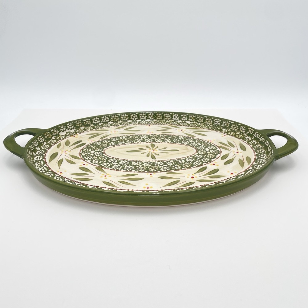 Temp-Tations Presentable Ovenware Green Entertaining Serving Tray with Handles