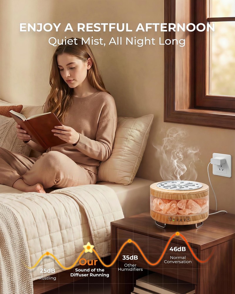 Essential Oil Diffuser with Himalayan Salt Lamp, 350ml Ultrasonic Aromatherap...