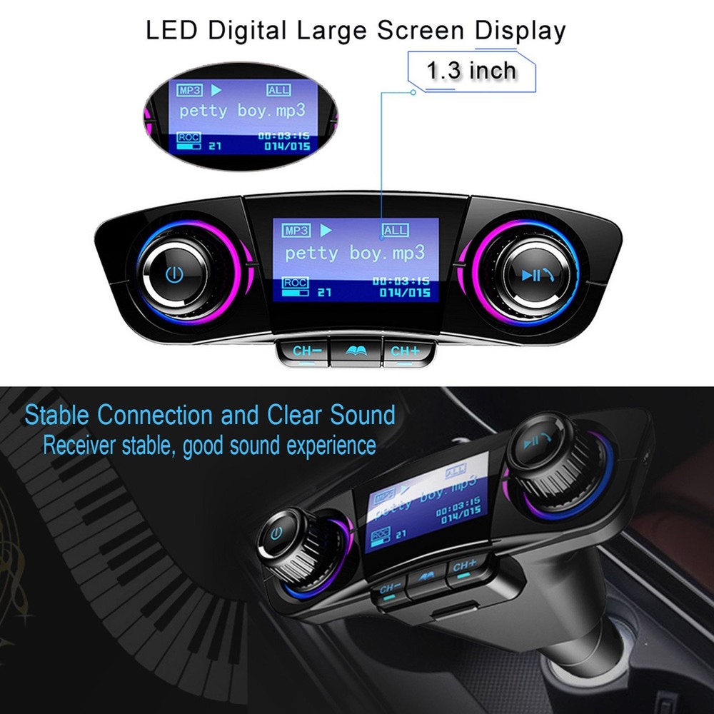 Bluetooth FM Transmitter Handfrees-Calling Radio Adapter Car Kit with Small