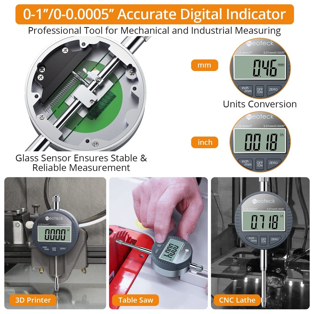 Neoteck 1" Digital Dial Indicator Set +1" and Magnetic Base
