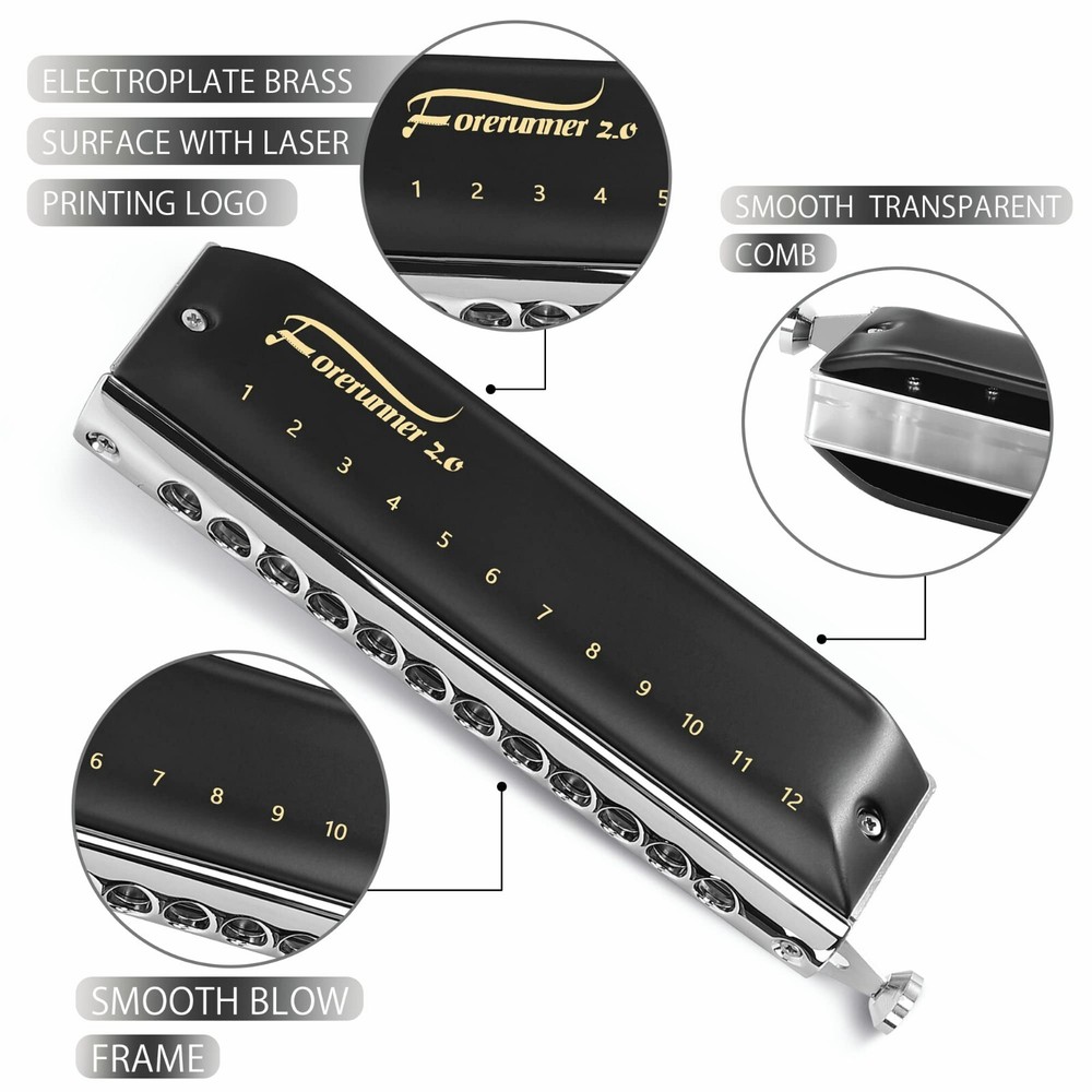 Easttop Updated FORERUNNER 2.0 without valves Chromatic Harmonica 12Hole Key C