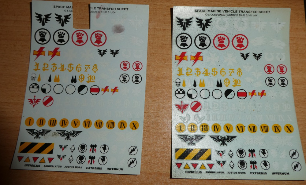 Games Workshop Decal Transfer Sheets Space Marine Vehicle 2x OOP........A