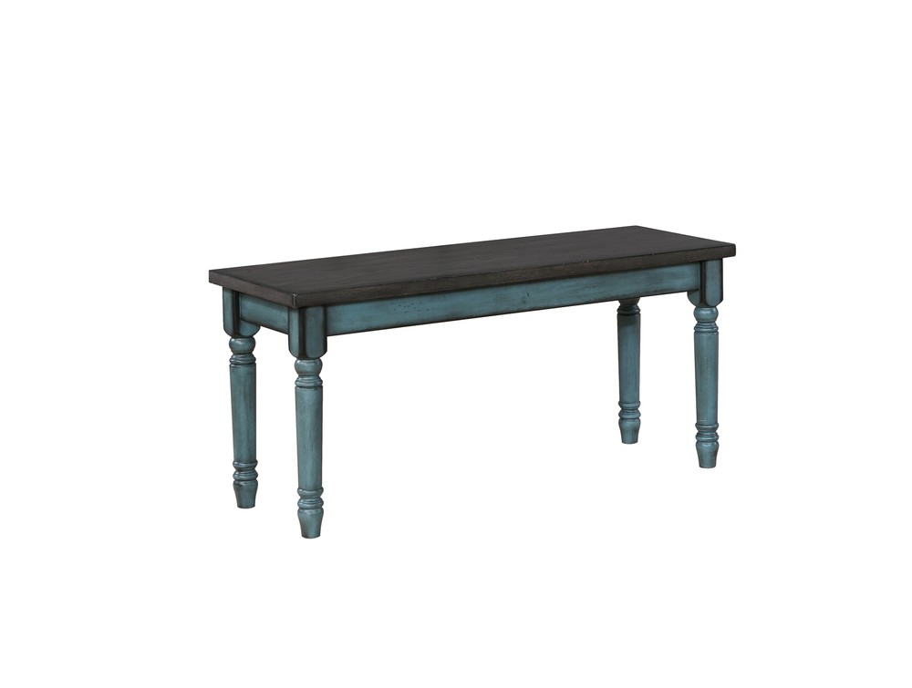 Elegant Rustic Willow Farmhouse Distressed Teal Blue Dining Bench Seats Two