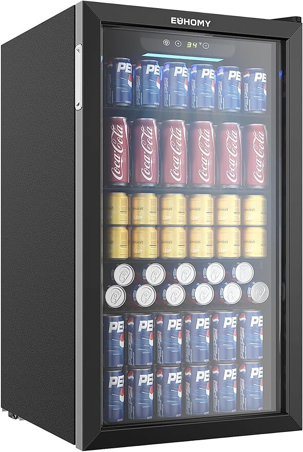 Beverage Refrigerator Cooler, 126 Can with Glass Door, Shelves