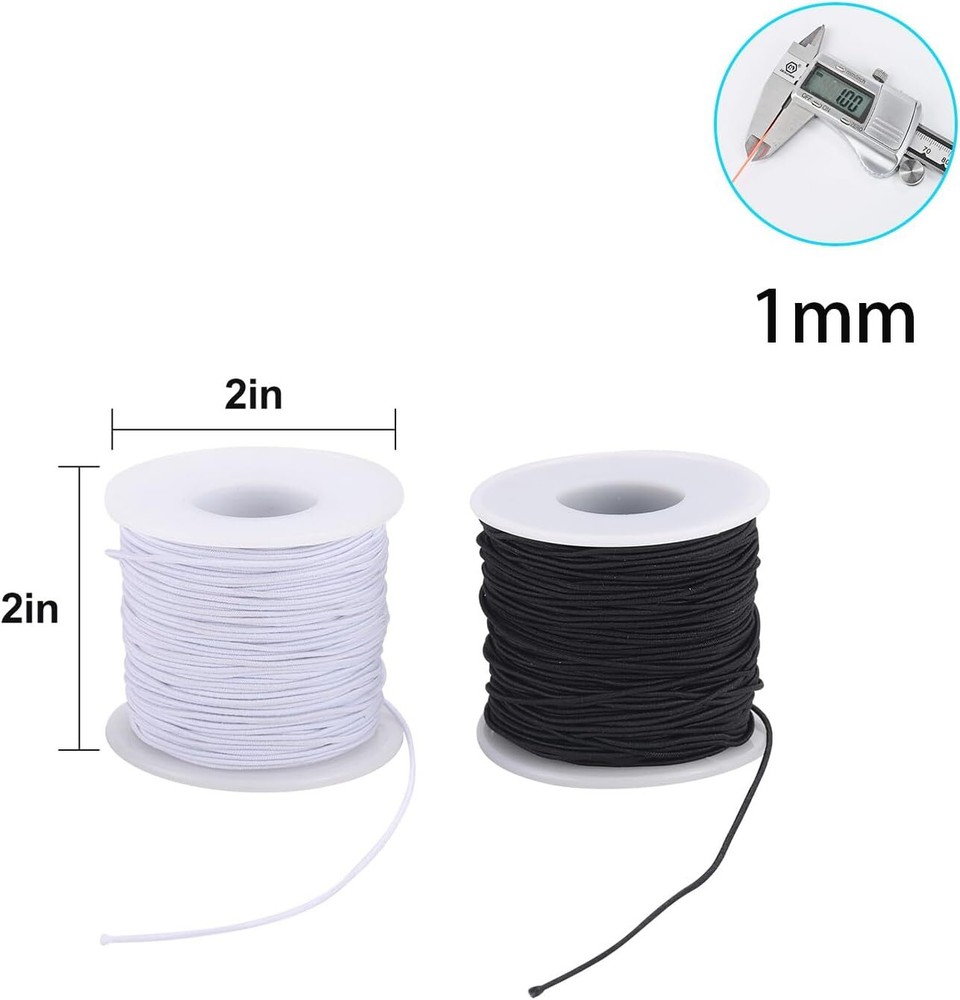 Stretchy String for Bracelets, 2 Rolls White Black (1.0mm), Black&white