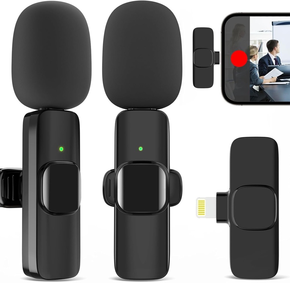 2 Pack Wireless Lavalier Microphone for iPhone, Professional Lapel Mics, Wireles