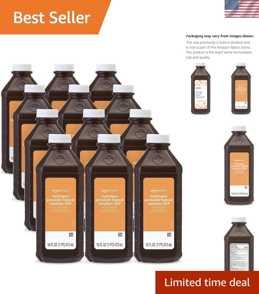 Hydrogen Peroxide Topical Solution USP, 16 fl oz Pack of 12 Previously Solimo
