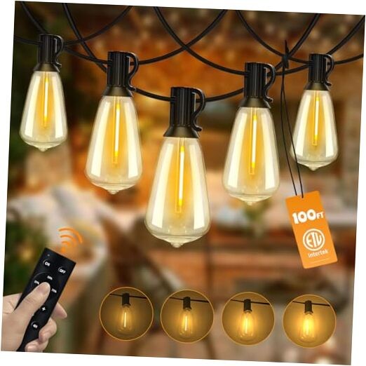 100FT Outdoor String Lights with Remote Patio Lights for Outside 52